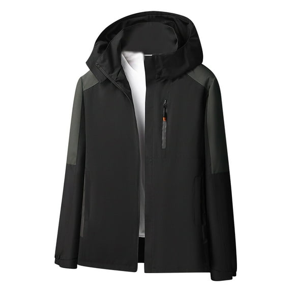 Npasoilc Waterproof Windproof Thin Rain Jacket for Women Plus Size Hiking Riding Hooded Casual Outwear Coat Loose Zipper Outdoor Windbreaker Interchange Jacket