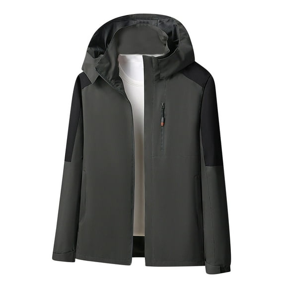 Npasoilc Waterproof Windproof Thin Rain Jacket for Women Plus Size Hiking Riding Hooded Casual Outwear Coat Loose Zipper Outdoor Windbreaker Interchange Jacket