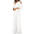 thumbnail image 1 of Npasoilc Wide Leg Jumpsuits for Women Solid Color Short Sleeve V-Neck Loose Fit Summer Casual Pants, 1 of 5