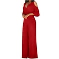 thumbnail image 1 of Npasoilc Wide Leg Jumpsuits for Women Solid Color Short Sleeve V-Neck Loose Fit Summer Casual Pants, 1 of 5