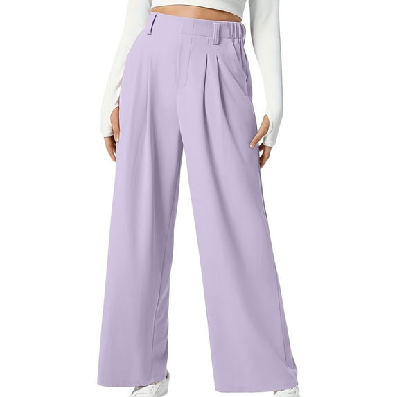 Npasoilc Wide Leg Pants For Women Casual High Waist Pleated Side Pocket Pants Loose Business Work Trousers Long Straight Leg Pants