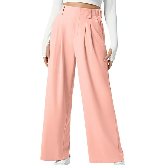 Npasoilc Wide Leg Pants For Women Casual High Waist Pleated Side Pocket Pants Loose Business Work Trousers Long Straight Leg Pants