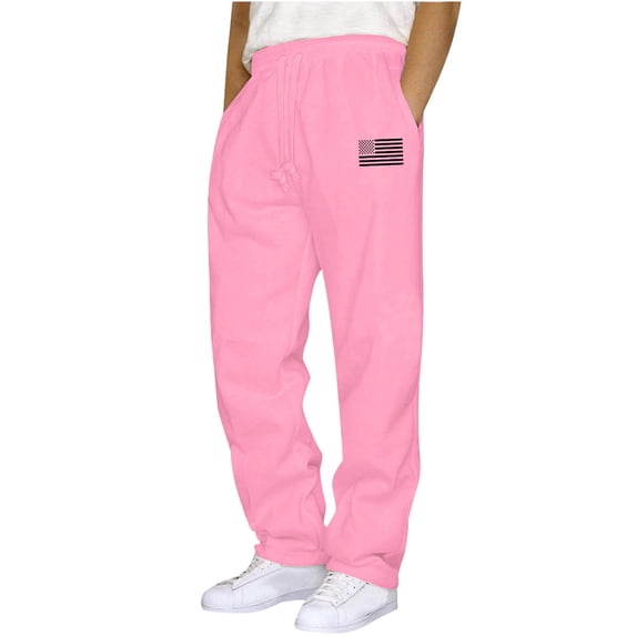Npasoilc Wide Leg Sweatpants for Men Drawstring Waist Elastic Solid Leather Label Straight Casual Trousers,Pink