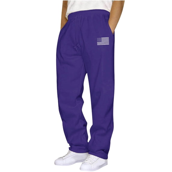 Npasoilc Wide Leg Sweatpants for Men Drawstring Waist Elastic Solid Leather Label Straight Casual Trousers,Purple
