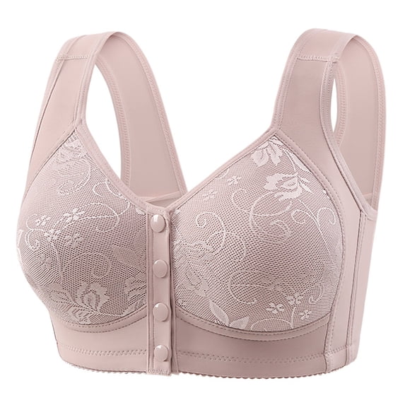 Npasoilc Wirefree Gathered Bra for Women Retro Style Middle Button Front Closure Breathable Lightweight Casual Daily Underwear