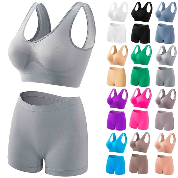 Npasoilc Wirefree Sports Bra and Panty Set for Women Seamless Push Up Breathable Comfortable Daily Underwear Set