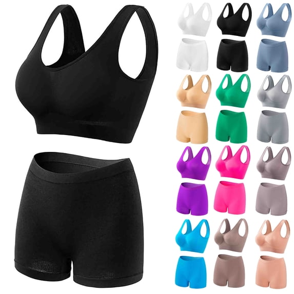 Npasoilc Wirefree Sports Bra and Panty Set for Women Seamless Push Up Breathable Comfortable Daily Underwear Set