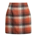 thumbnail image 1 of Npasoilc Wool Plaid Skirts for Women Casual High Waist Plaid Printed Skirt Fall Winter Pencil Bodycon Mini Skirts, 1 of 5