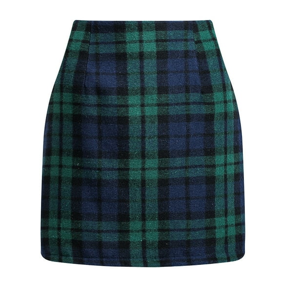 Npasoilc Wool Plaid Skirts for Women Casual High Waist Plaid Printed Skirt Fall Winter Pencil Bodycon Mini Skirts