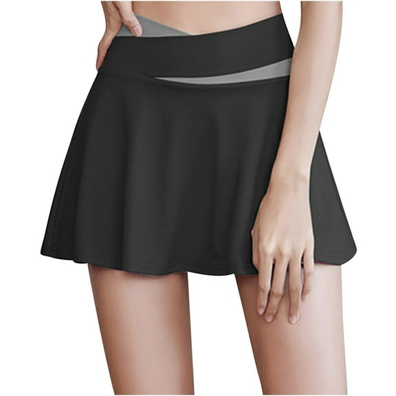 Npasoilc Yoga Skirts for Women High Waisted V Waistline Quick Dry Athletic Ruffle Hem Solid Color Casual Skirt