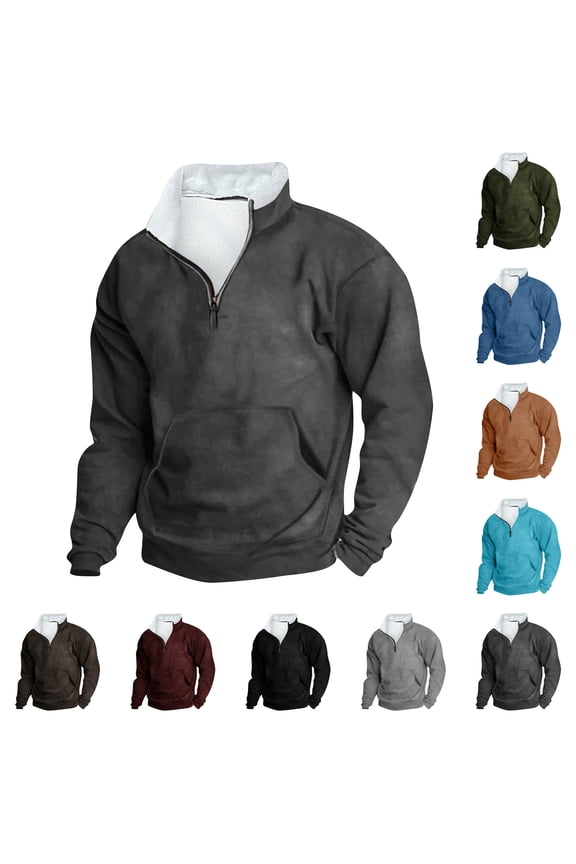 Zip Sweatshirt For Men Long Sleeve Pullover Sweatshirt Men Casual Hoodie Retro Stand-up Neck Zipper Long Sleeve Loose Seawshirts