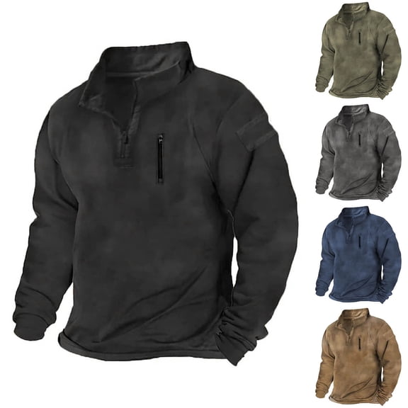 Npasoilc Zip Sweatshirt For Men Long Sleeve Pullover Sweatshirt Men Long Sleeve Solid Color Stylish Standing Collar Zipper Pocket Pullover Top