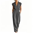 thumbnail image 1 of Npasoilc Zipper Collar Wide Leg Pocket Jumpsuits for Women Crew Neck Sleeveless Solid Summer Casual Pants, 1 of 7