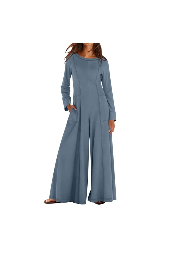Zipper Wide Leg Loose Dungarees Jumpsuits for Women Crew Neck Sleeveless Casual Overalls