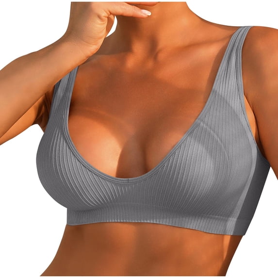 Npasoilc full coverage bra no Underwire for womenFashion Women Solid Color Wireless V-neck Monolayer Thin And Light Daily Bra