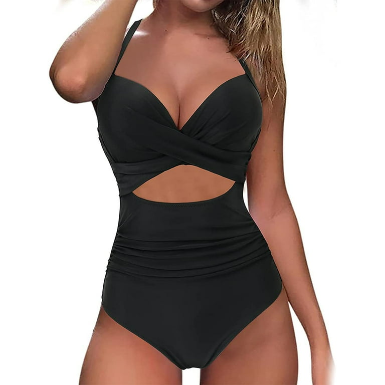 Npolar Women s One Piece Swimsuit Beachwear Swimwear Tummy Control Cutout High Waist Bathing Suit Wrap Black L