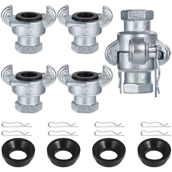 Npt Iron Air Hose Fittings, 4-Pack 1/2 Inch Female Chicago Couplings, Safety Clips & Extra Gaskets, Carbon Steel Leakproof Air Coupler$$Tools & Hardware Other
