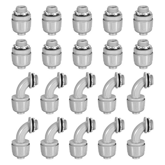 Npt Waterproof Electrical Conduit Fittings Pvc Flexible Straight & Elbow Connectors 3/8" 1/2" 3/4" Sizes Indoor Outdoor Cable Protection 20-Pack (10 Straight 10 Elbow) 3/8