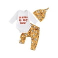 thumbnail image 1 of Nreborn Baby Boy Girl Halloween Outfits Long Sleeve Letters Bodysuit Pumpkin Pants Set Hat 3Pcs Fall Winter Clothes, 1 of 8