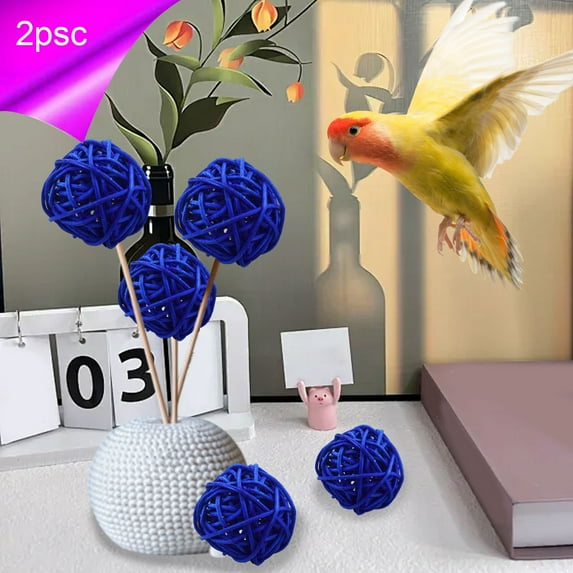 Nrmrqz 2-Pack Woven Rattan Decorative Balls | 6x6cm Sepaktakraw Vase Fillers | Pet Toy & Home Decor in 7 Colors (Blue, Pink, White, Red, Green, Yellow)