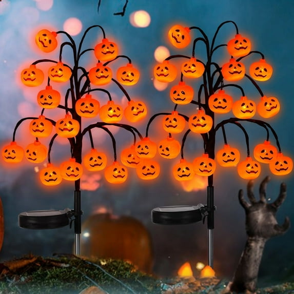 Nrmrqz 20 Pack Solar Halloween Pumpkin Lights - 29.9" Orange LED Outdoor Pathway Lights for Garden, Yard, Terrace - Waterproof Solar-Powered Decor with 20 Warm White LEDs