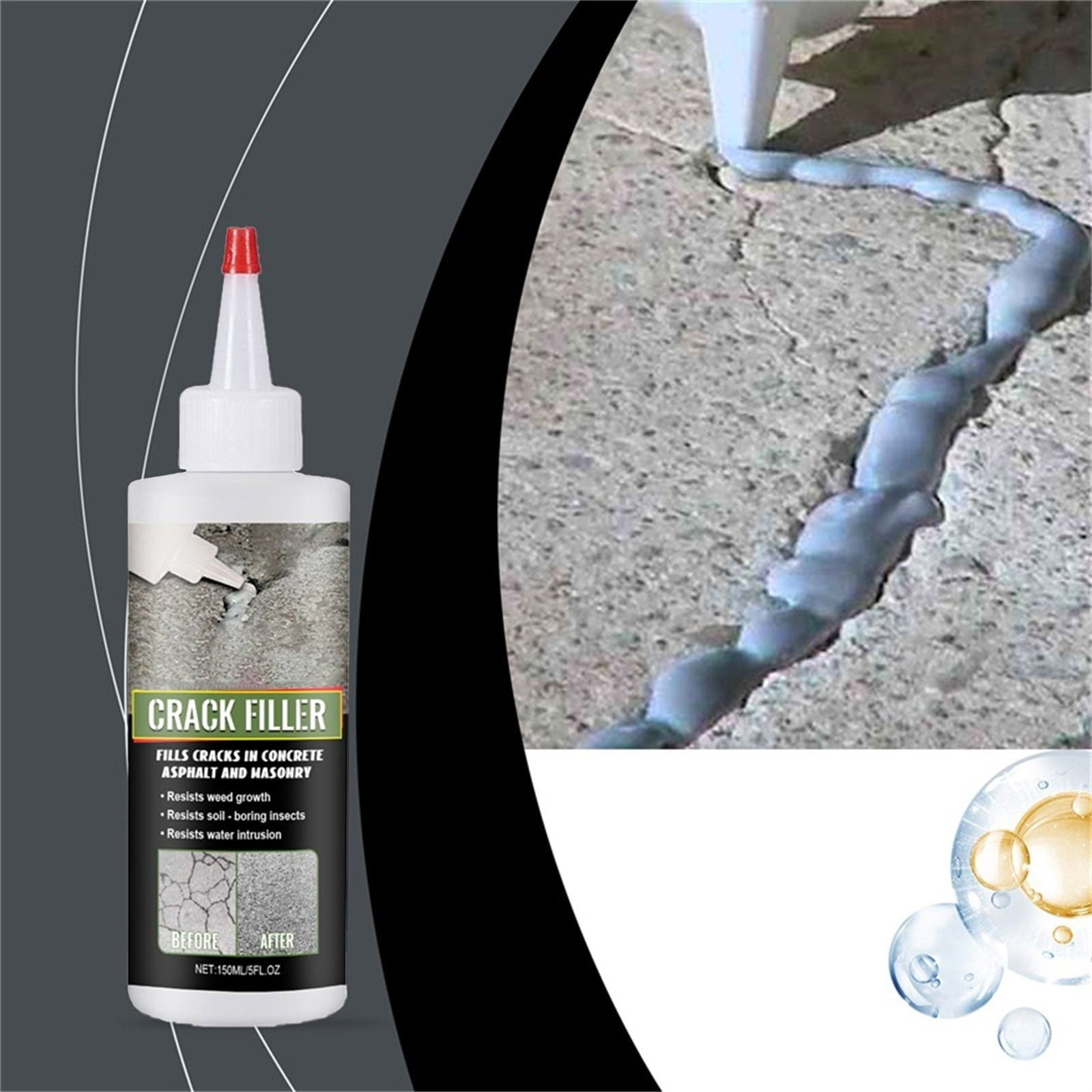 Nrmrqz 2LB Asphalt Crack Filler - Black Dry Granular Powder for Driveways, Roads, Concrete - Easy DIY Application, No Mess, Water-Activated - Repairs Cracks Up to 2 Inches Wide