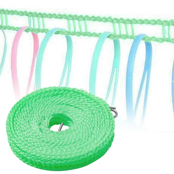 Nrmrqz 8M Nylon Windproof Clothesline - Heavy-Duty Drying Rope with Non-Slip Design & Stainless Steel Hooks - Perfect for Travel, Camping, Home, Laundry - 26ft Outdoor/Indoor Hanging Rope