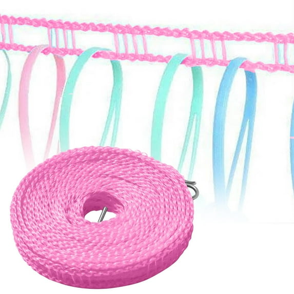 Nrmrqz 8M Nylon Windproof Clothesline - Heavy-Duty Drying Rope with Non-Slip Design & Stainless Steel Hooks - Perfect for Travel, Camping, Home, Laundry - 26ft Outdoor/Indoor Hanging Rope