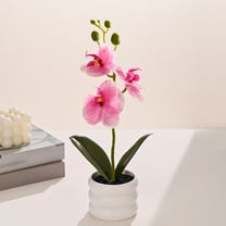 Nrmrqz Artificial Phalaenopsis Orchid - Realistic Faux Potted Flower，PE Plastic，5 Colors (White/Pink/Red/Yellow/Purple)，11.8" Tall，Weighted Base，Flexible Stems，Home & Wedding Decor
