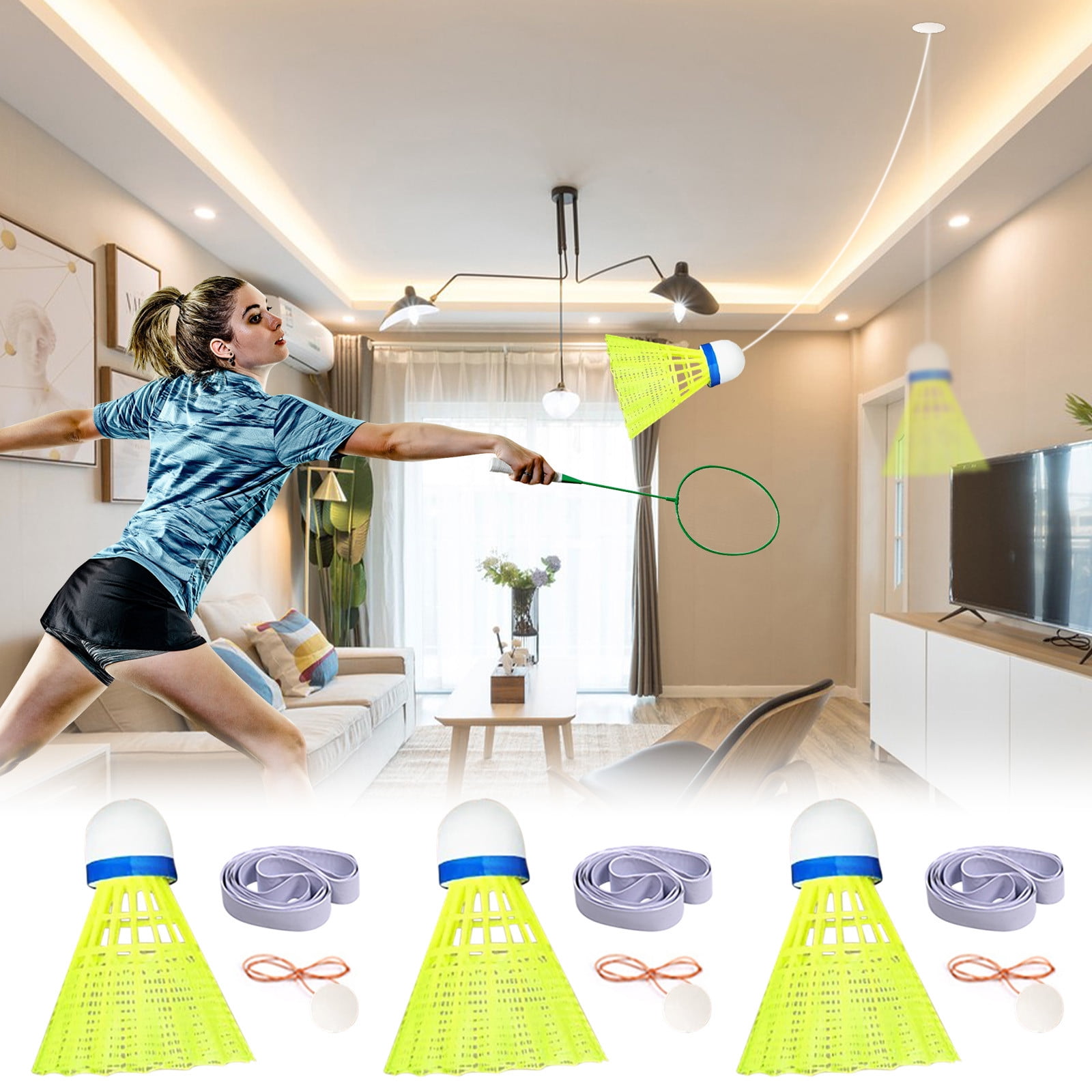 Nrmrqz Badminton Set Single Player Badminton Trainer with Bounce String & Suction Cup, Self-Practice Tool Deals of the Day Clearance