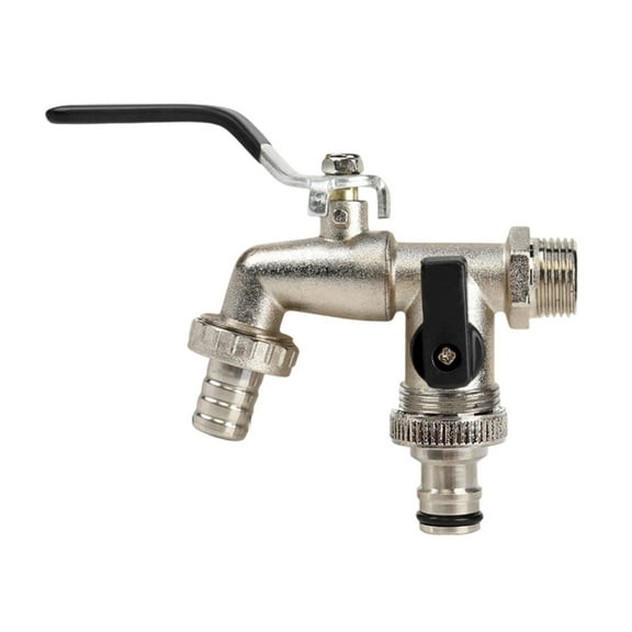 Nrmrqz Brass Garden Faucet - 1 Inlet 2 Outlet Alloy Water Spigot, 5.98x4.33in Outdoor Yard Faucet, Leak-Proof & Frost-Proof for Balcony Use