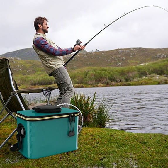 Nrmrqz Camping Gear Foldable Fishing Bucket Foldable Livewell Aerated Insulated Fish Tank with Lid for Catch Storage