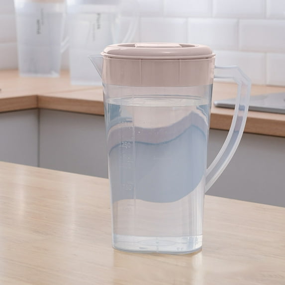 Nrmrqz Clear Plastic Pitcher with Lid - 64oz Iced Tea & Lemonade Pitcher,Beverage Dispenser with Spout Filter, 8.86x7.48x7.48in, Gray/Beige, Easy-Pour Design for Home & Parties