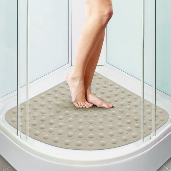 Nrmrqz Corner Shower Mat Resin Nonslip Design with Strong Suction Cups | Fast-Drain Holes | Machine Washable | Foot Massage Raised Points | 21"x21" | Fits Shower Stalls | Gray Blue Green Khaki White