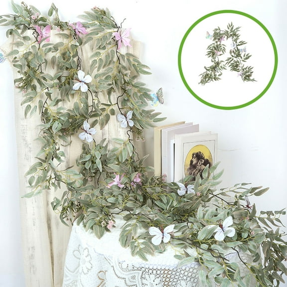 Nrmrqz Eucalyptus Rattan Butterflies Vines Wall Decor | 62.99" Green Plastic Hanging Decoration | Wedding & Home Decor | Photography Prop | 1 Piece