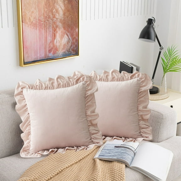 Nrmrqz Holland Velvet Lumbar Pillow | 45x45cm Flock Back Cushion for Sofa & Bed | Soft Filling with Invisible Zipper | Pink/Yellow/Blue Decorative Throw Pillow