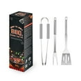 thumbnail image 1 of Nrmrqz Knife 3 Piece BBQ Grill Tools Set Stainless Steel Long Handle Skewers Fork Tongs Heat Proof Non Slip Grip, 1 of 5