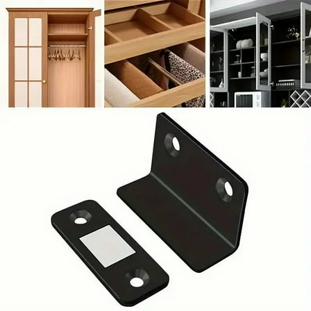 Nrmrqz L-Shaped Magnetic Cabinet Door Catch - 1 Pair Stainless Steel Sliding Wardrobe Door Magnet with Adhesive & Screws for Kitchen, Closet, Cupboard, RV (1.5-2mm Thin)