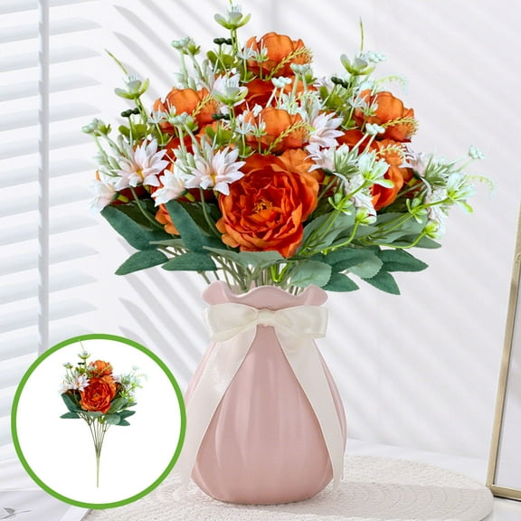 Nrmrqz Multicolor Artificial Flower Bouquet | 12.2" Plastic Fake Flowers | Realistic Leaves & Buds | Home & Office Decor | 1-Piece Simulation Bouquet