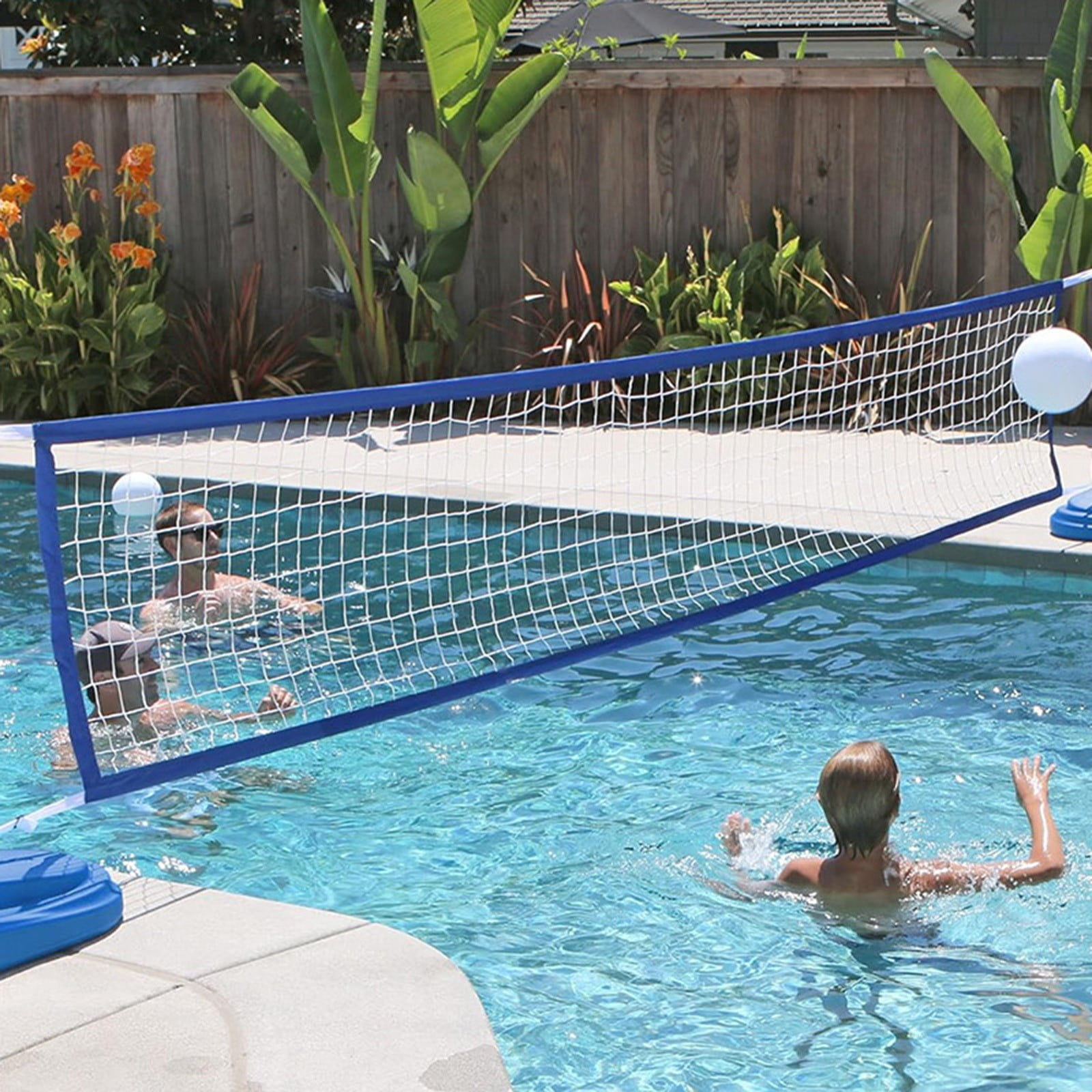 Nrmrqz Portable Pool Volleyball Net Set - Lightweight Water Volleyball Net for Beach & Pool | 15ft x 3ft Blue Nylon Mesh with Adjustable Straps | Includes Carry Pouch | Easy Setup for Outdoor Games