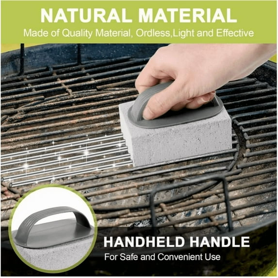Nrmrqz Pumice Grill Cleaning Stone with Handle | Safe, Odorless, Versatile Cleaner for Pool Tiles, Flat Top Cookers, Sinks & More | 100% Natural, Effective Grease Remover | 1-Pack Brick for Home &