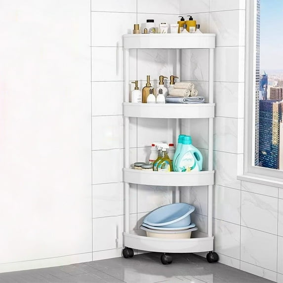 Nrmrqz Rolling Cart 4-Tier Rolling Corner Shelf, Bathroom/Kitchen Storage Organizer Kitchen Cart