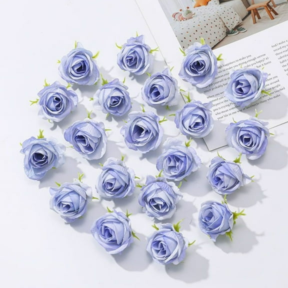 Nrmrqz Silk Simulation Flower Heads - 20 Pack DIY Handmade Fake Flowers | 4 Colors (Blue, Pink, White, Yellow) | 1.57" Cloth Flowers for Wedding, Home & Party Decor