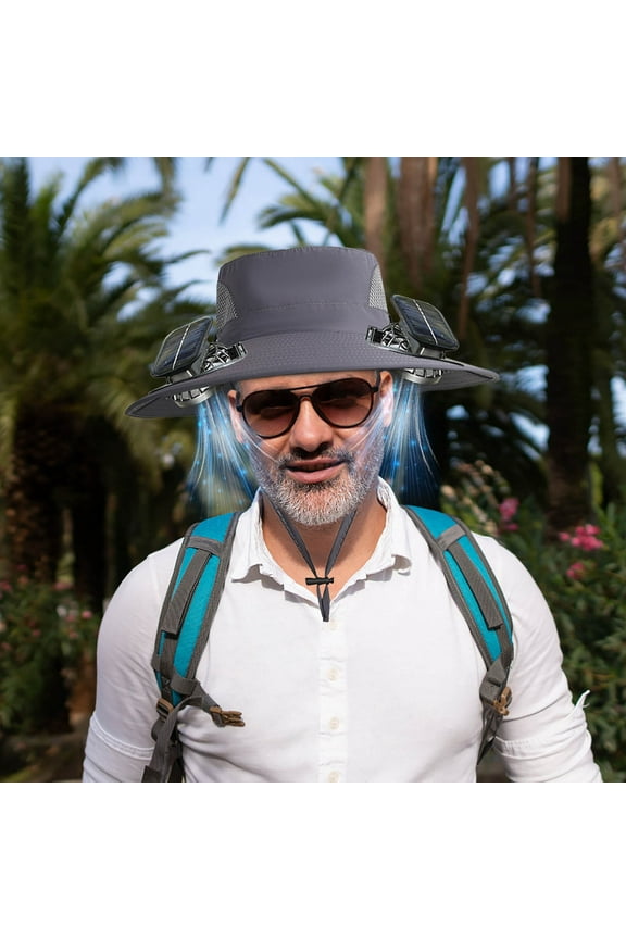 Solar Fan Hat for Men - Wide Brims Fishing Hat with Adjustable 3-Speed USB/Solar Powered Fan, Breathable Mesh Sun Protection Outdoor Hat for Fishing, Gardening, Hiking