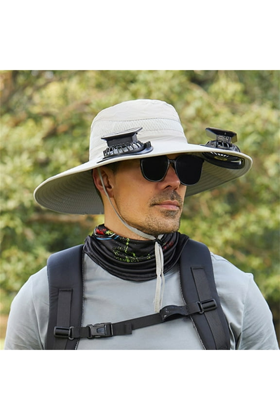 Solar Powered Cooling Hat for Men - Wide Brims Fishing Hat with USB/Solar Charging & 3-Speed Adjustable Fan | Outdoor Sunlight Protection Hat for Fishing, Hiking, Gardening