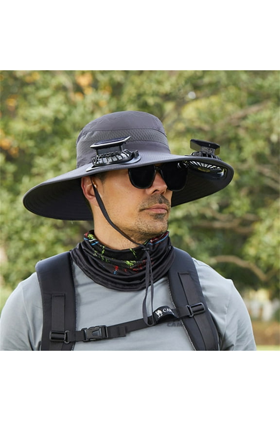 Solar Powered Cooling Hat for Men - Wide Brims Fishing Hat with USB/Solar Charging & 3-Speed Adjustable Fan | Outdoor Sunlight Protection Hat for Fishing, Hiking, Gardening