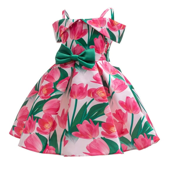 Nrmvnmi 2-10 Years Little Girls Princess Dress Off Shoulder Bowknot Floral Birthday Party Performance Dress Fashion Party Photo Shoot Dresses Fancy Ball Gown Dresses For Girls