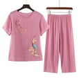 thumbnail image 1 of Nrmvnmi 2 Pcs Silk Pajamas for Women 2024 Fashion Pajama Short Floral Tunic Top Sleepwear Soft Pj Capris Lounge Sets Pjs Shorts Set, 1 of 2