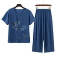 thumbnail image 1 of Nrmvnmi 2 Pcs Silk Pajamas for Women 2024 Fashion Pajama Short Floral Tunic Top Sleepwear Soft Pj Capris Lounge Sets Pjs Shorts Set, 1 of 2
