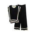 thumbnail image 1 of Nrmvnmi 2 Piece Outfits for Women Casual Dressy Knit Lounge Sets Cap Sleeve High Low Top and Elastic Waisted Wide Leg Pants Black Free SizeMothers Day Gifts, 1 of 4